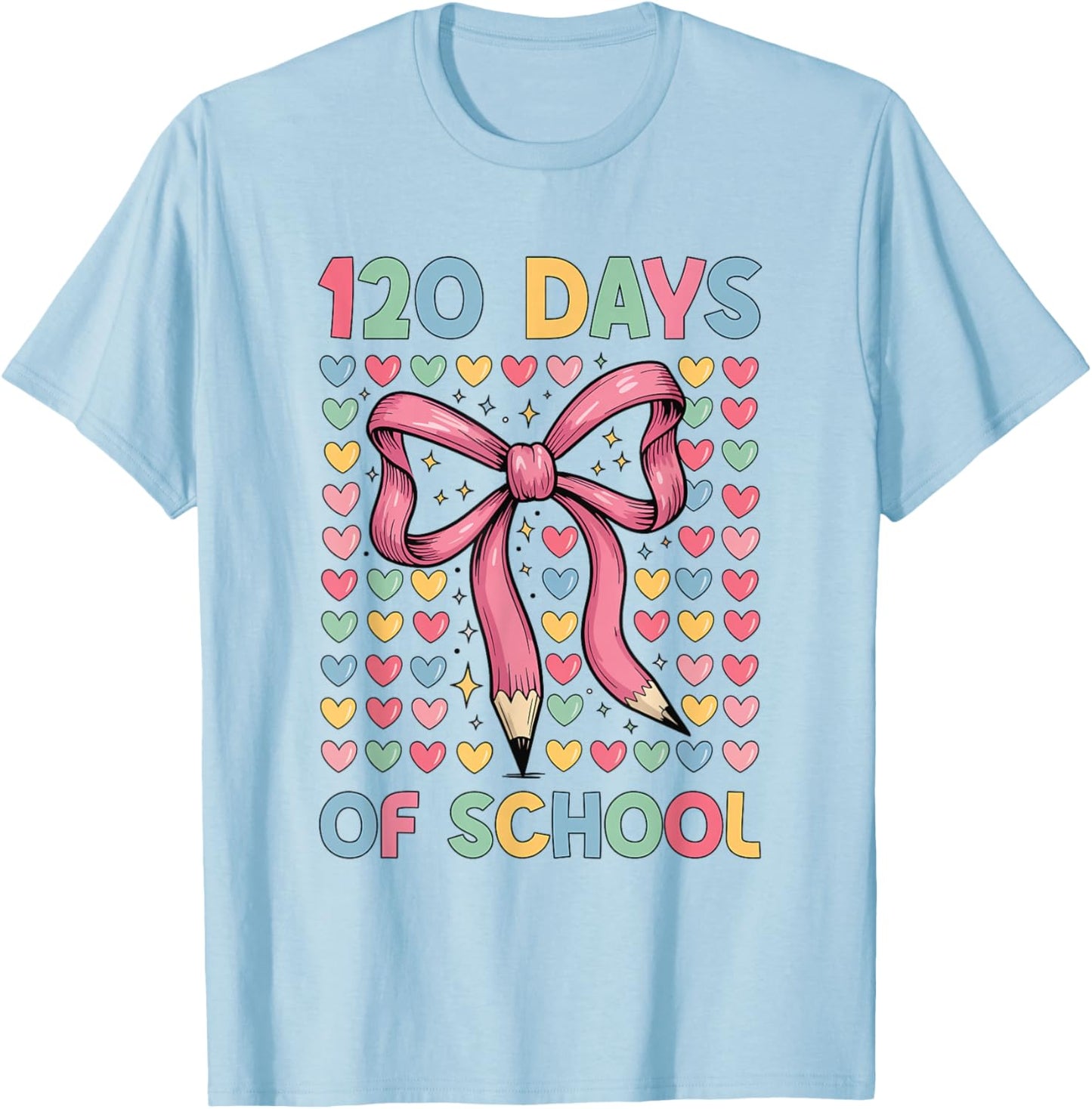 Happy 120 Days of School Bow Pencil T-Shirt - T-Shirt | Light Blue