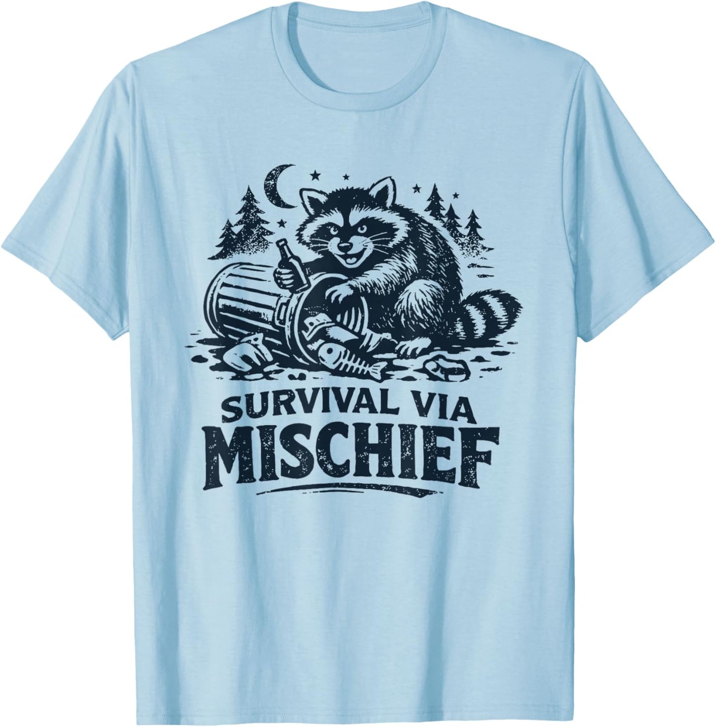 Survival Via Mischief Funny Raccoon T-Shirt - T-Shirt | Light Blue