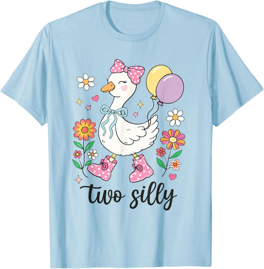 Two Silly Second Birthday Goose 2nd Birthday T-Shirt - T-Shirt | Light Blue