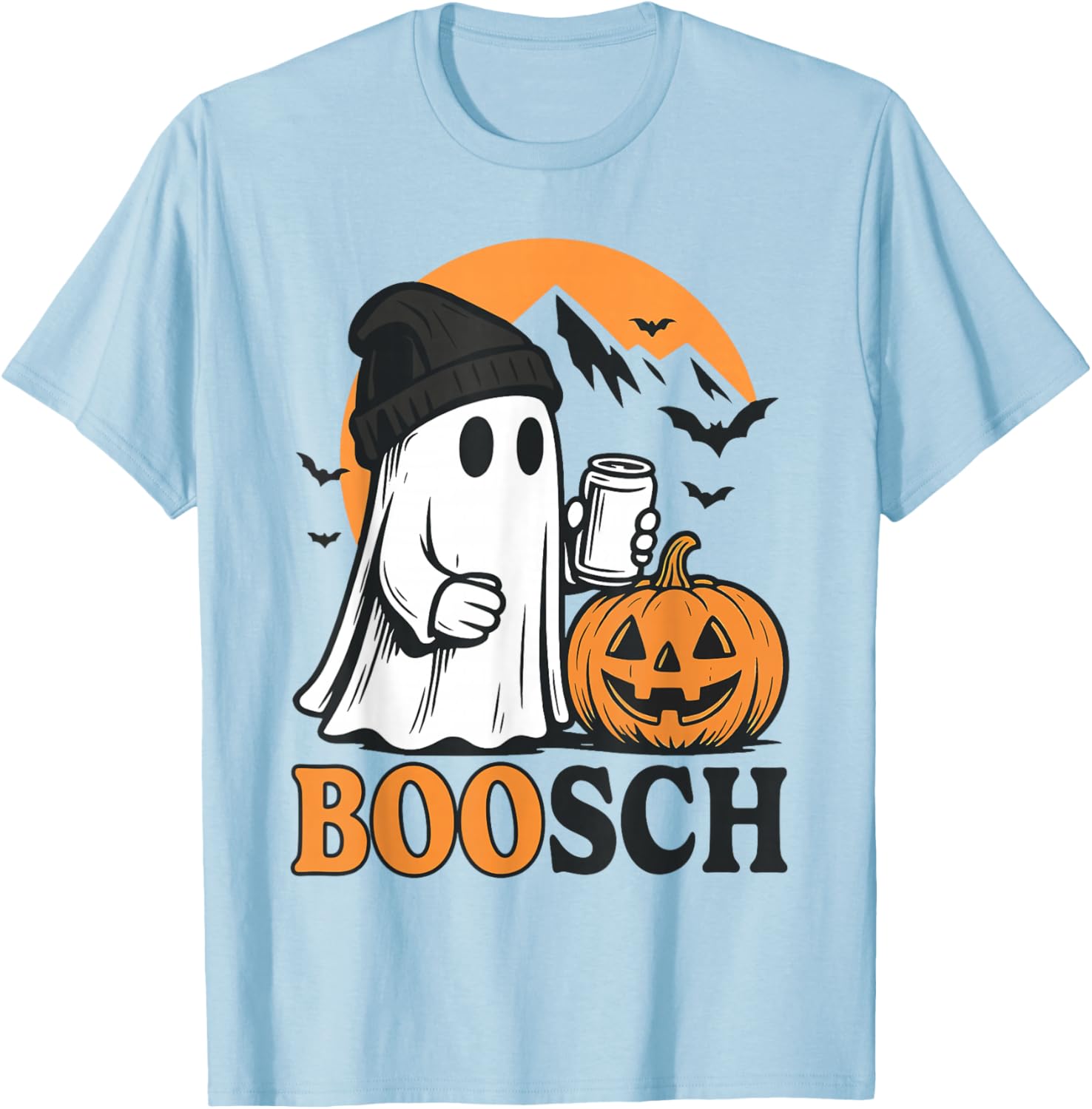 Boosch Ghost Beer Drinking Pumpkin Halloween Party Night T-Shirt - T-Shirt | Light Blue