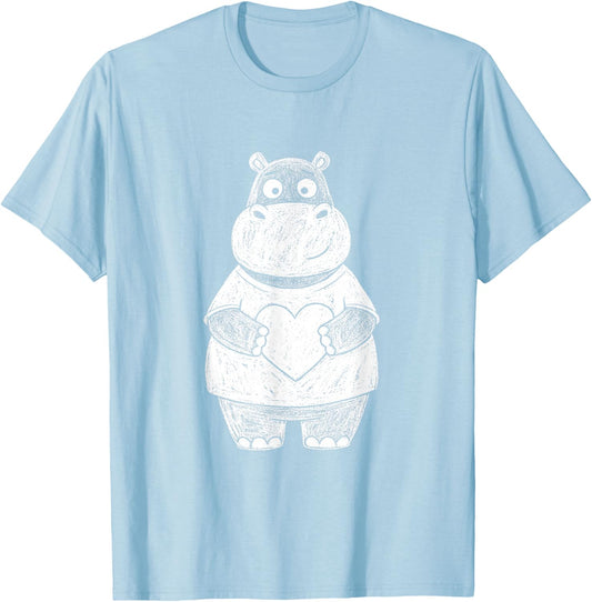 Ugly Hippo Sketch Cute Kids Valentines Days T-Shirt - T-Shirt | Light Blue