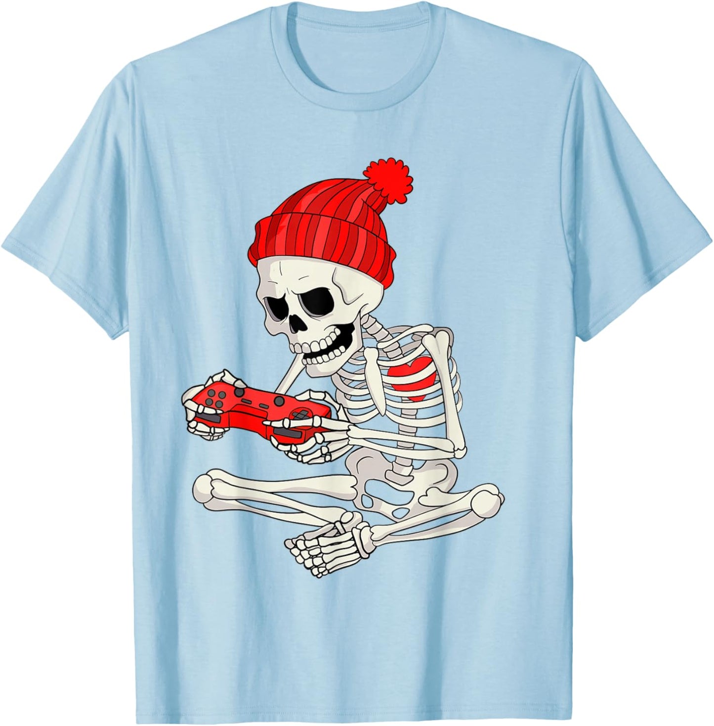 Funny Boys Valentines Skeleton Gamer Video Games Gaming T-Shirt - T-Shirt | Light Blue