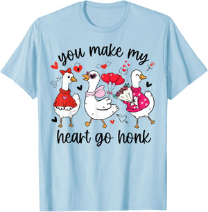 You Make My Heart Go Honk Funny Silly Valentine Goose T-Shirt - T-Shirt | Light Blue