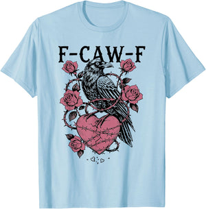 F-Caw-F Gothic Crow Valentine Heart Rose T-Shirt - T-Shirt | Light Blue
