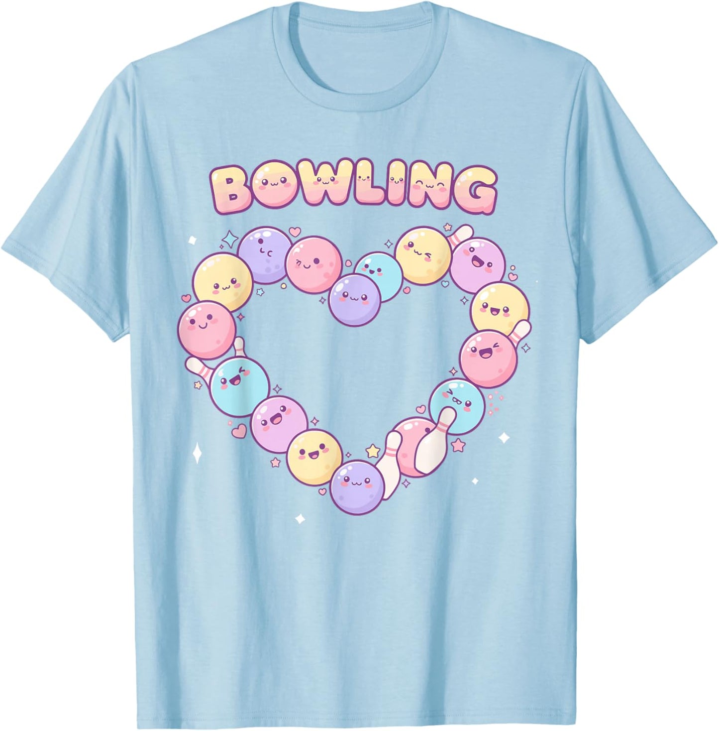 Bowling Shirts Retro, Bowling Love Rainbow Heart T-Shirt - T-Shirt | Light Blue