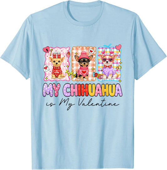 Chihuahua is My Valentine Coquette Heart Retro Dog Love Cute T-Shirt - T-Shirt | Light Blue