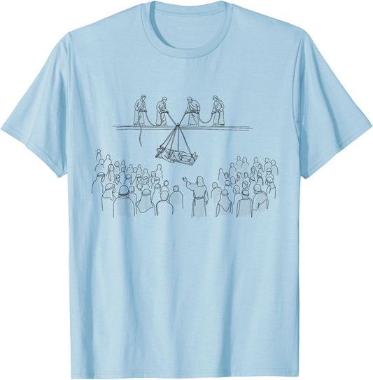 Jesus Healing Paralyzed Man Christian Faith Based Religious T-Shirt - T-Shirt | Light Blue