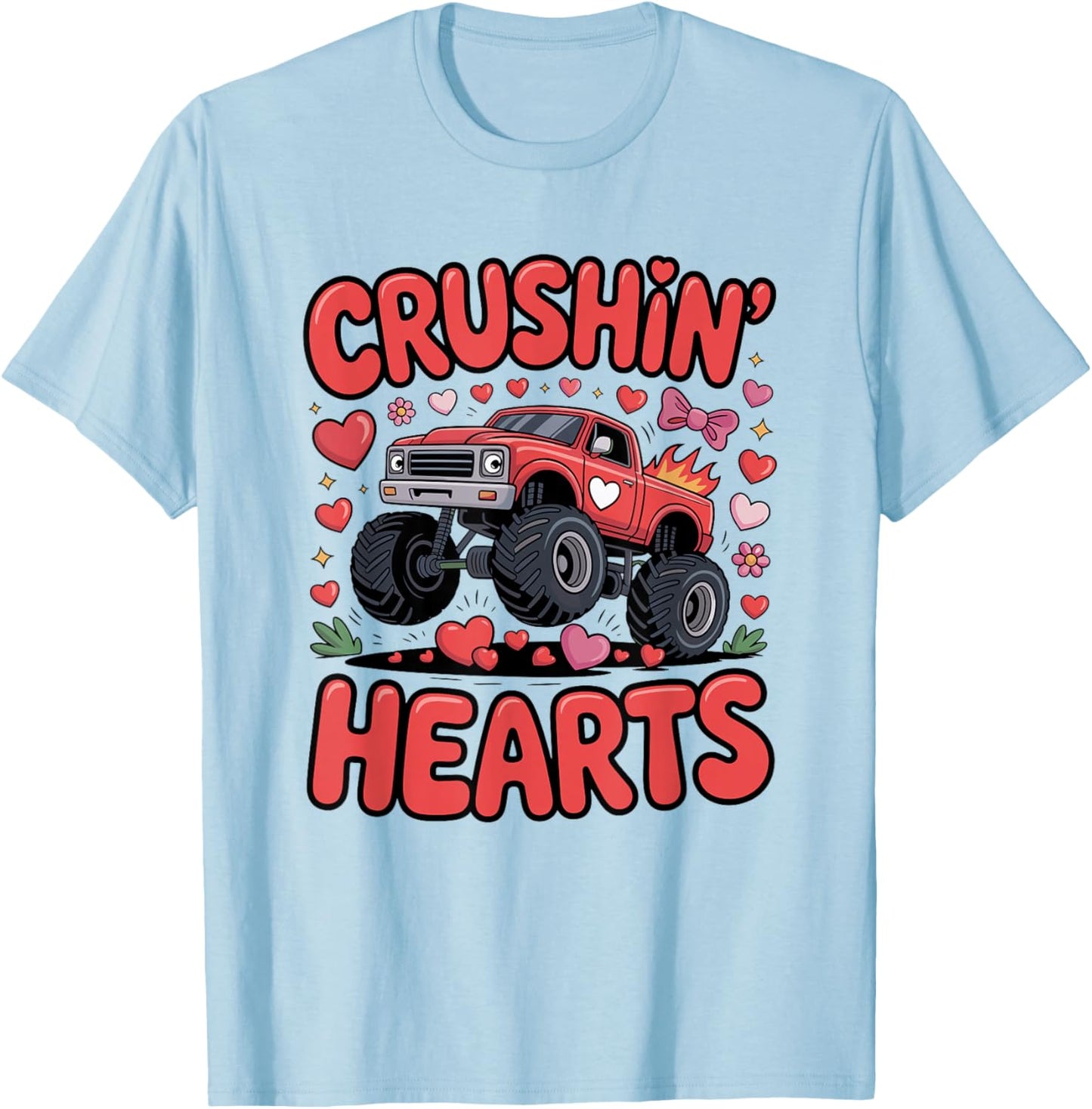 Crushin' Hearts Monster Truck Valentine Graphic T-Shirt - T-Shirt | Light Blue