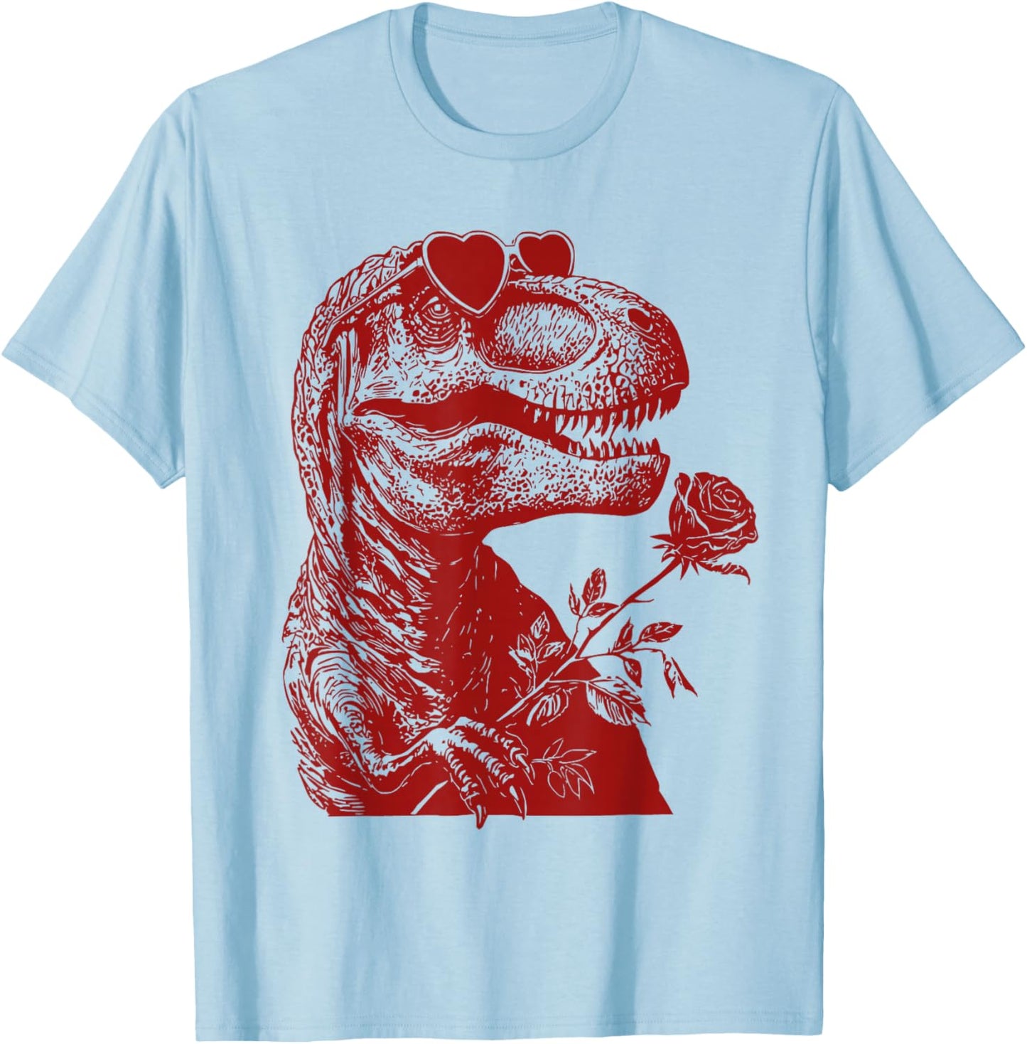 Cute Valentine T-rex with Heart Sunglasses Romantic Dinosaur T-Shirt - T-Shirt | Light Blue