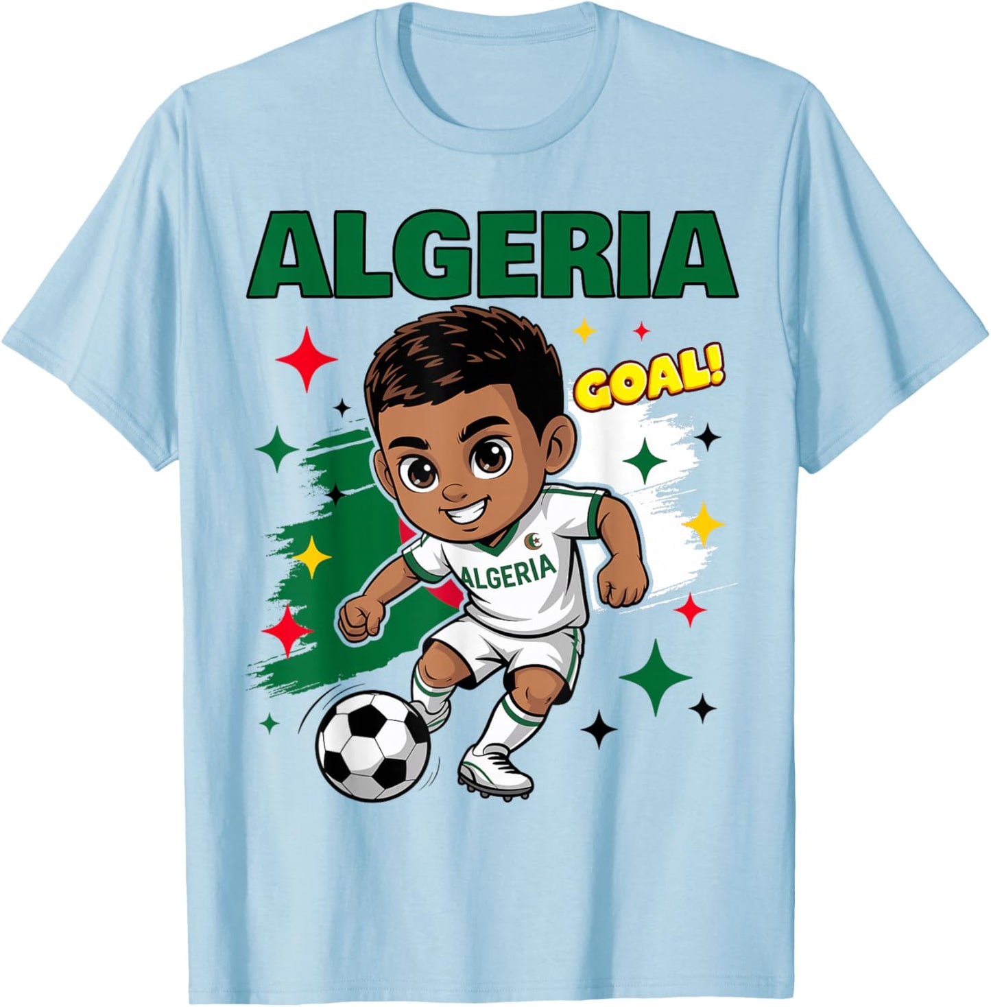 Algeria Kid Goal Cartoon Algeria Flag for Kids T-Shirt - T-Shirt | Light Blue