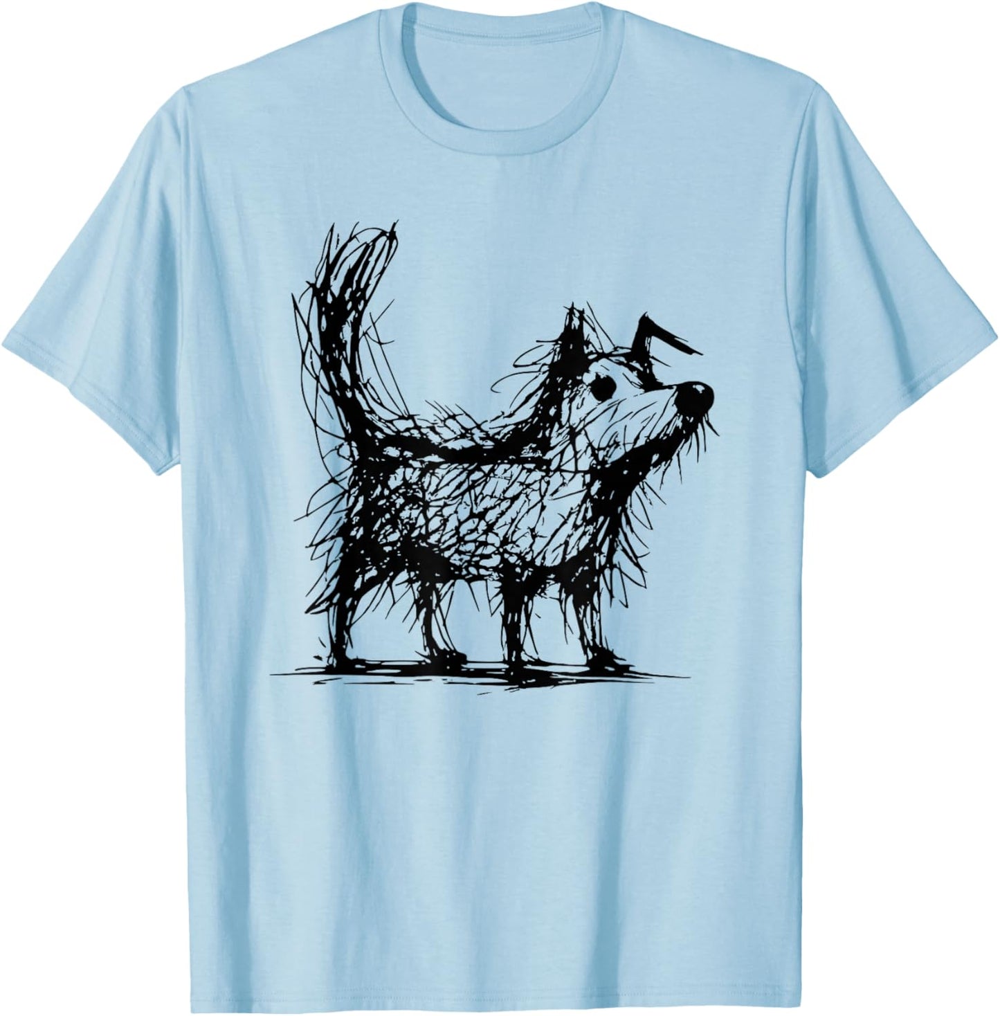 Minimal Line Art Minimalist Abstract Sketch Scribble Dog T-Shirt - T-Shirt | Light Blue