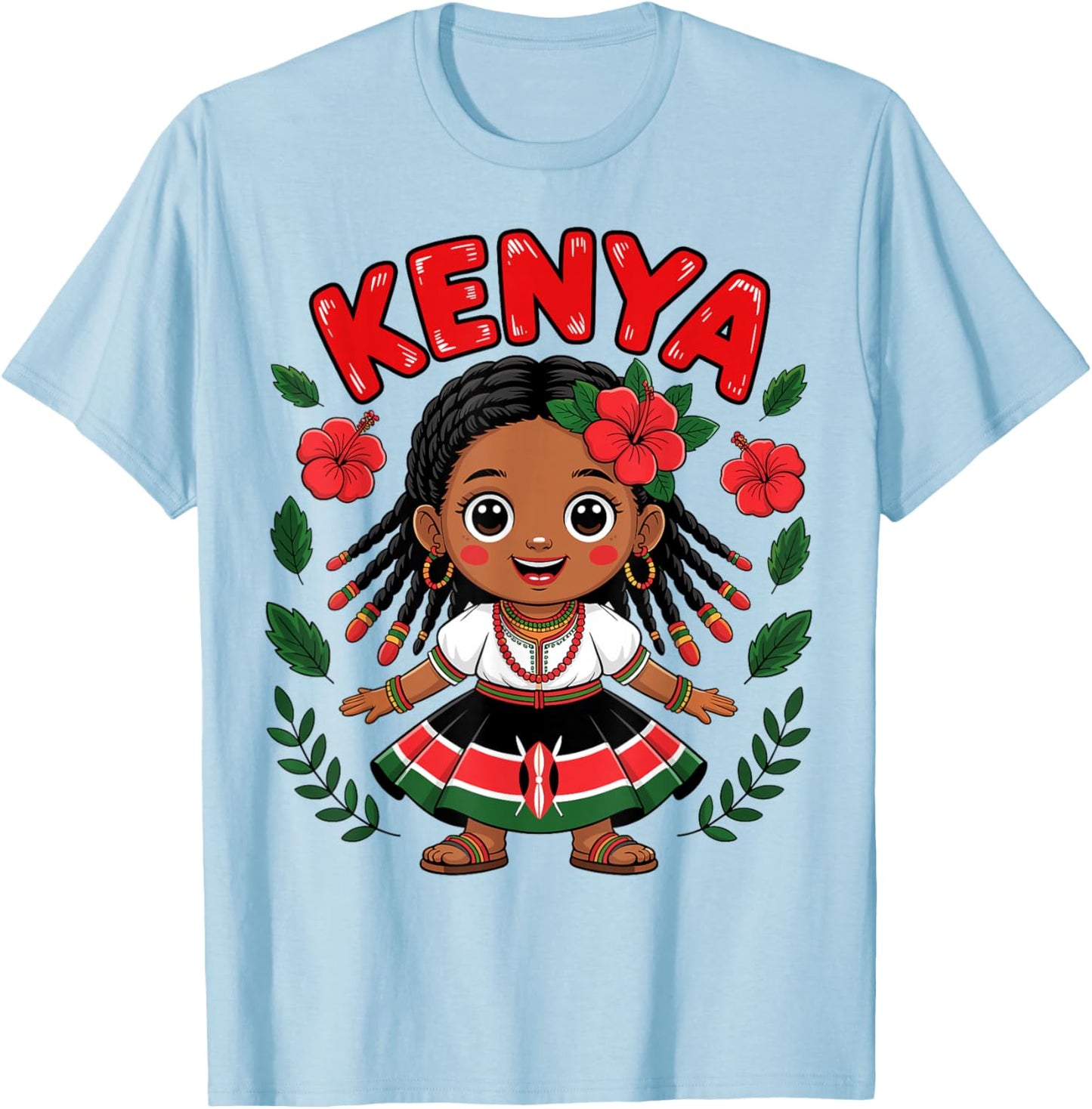 Cute Kenyan Girl in Traditional Dress for Kids T-Shirt - T-Shirt | Light Blue
