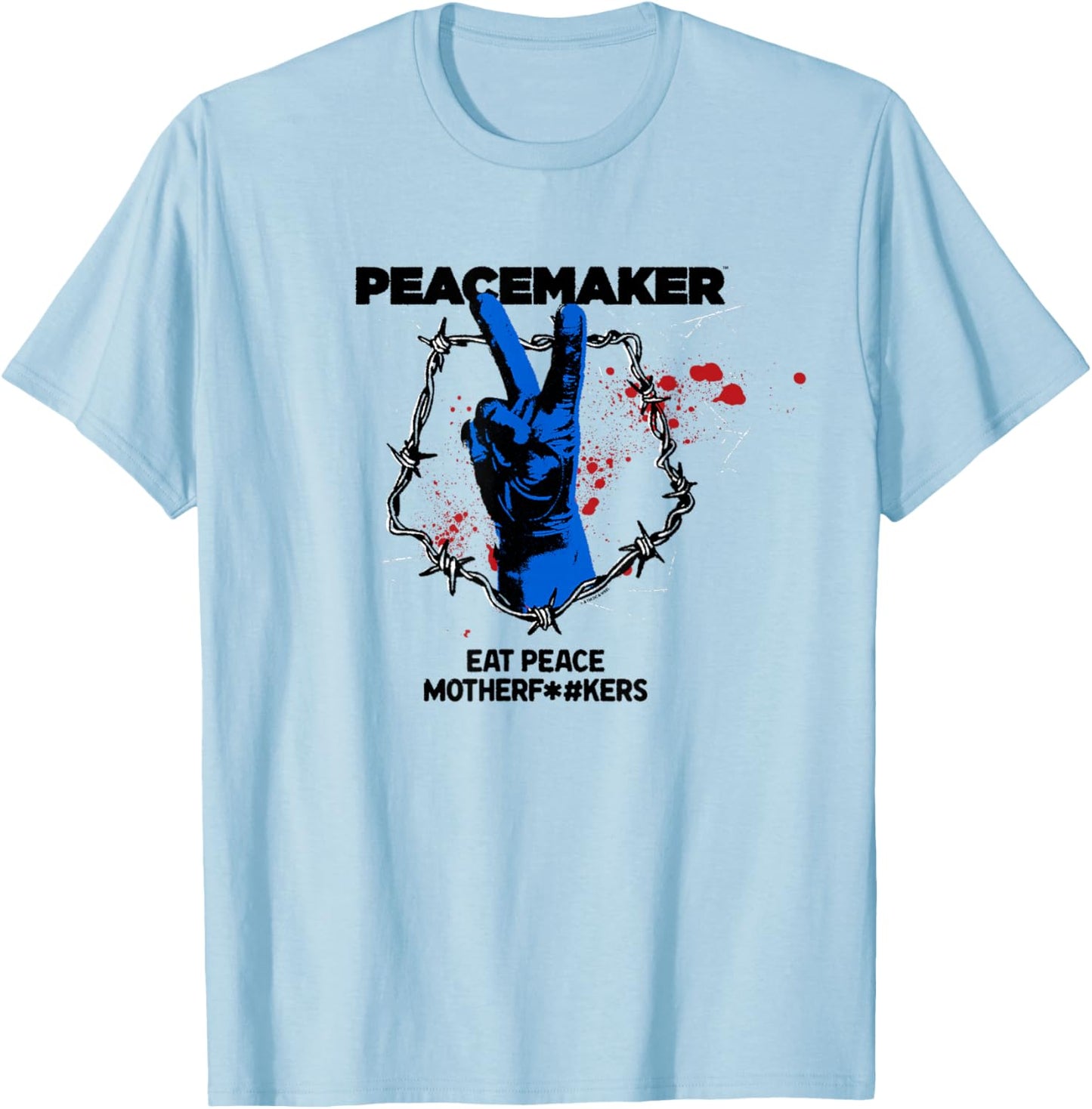 DC Comics Peacemaker Eat Peace Mother F... Portrait T-Shirt - T-Shirt | Light Blue