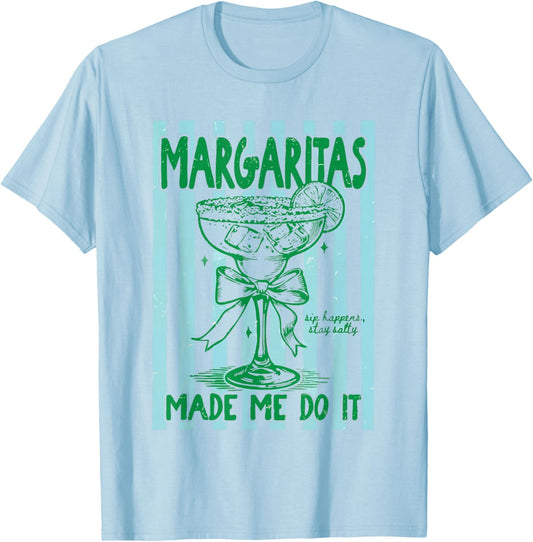 Coquette Striped Margaritas Made Me Do It Funny Summer Beach T-Shirt - T-Shirt | Light Blue