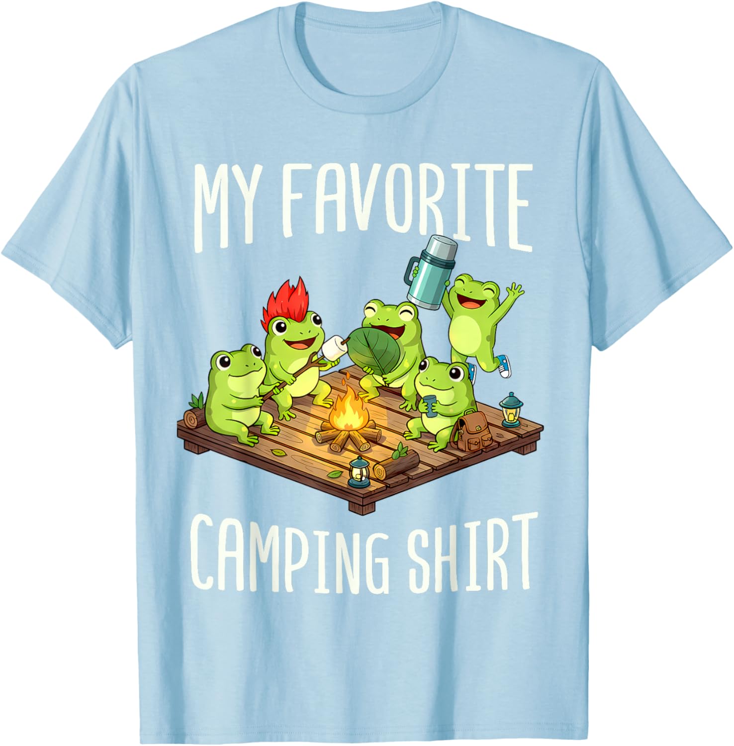 My Favorite Camping Shirt – Cute Frog Campfire Art T-Shirt - T-Shirt | Light Blue