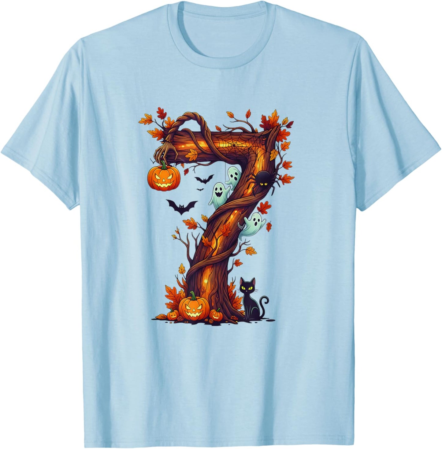 Number 7 67 Meme Halloween Pumpkin Costume Matching Group T-Shirt - T-Shirt | Light Blue