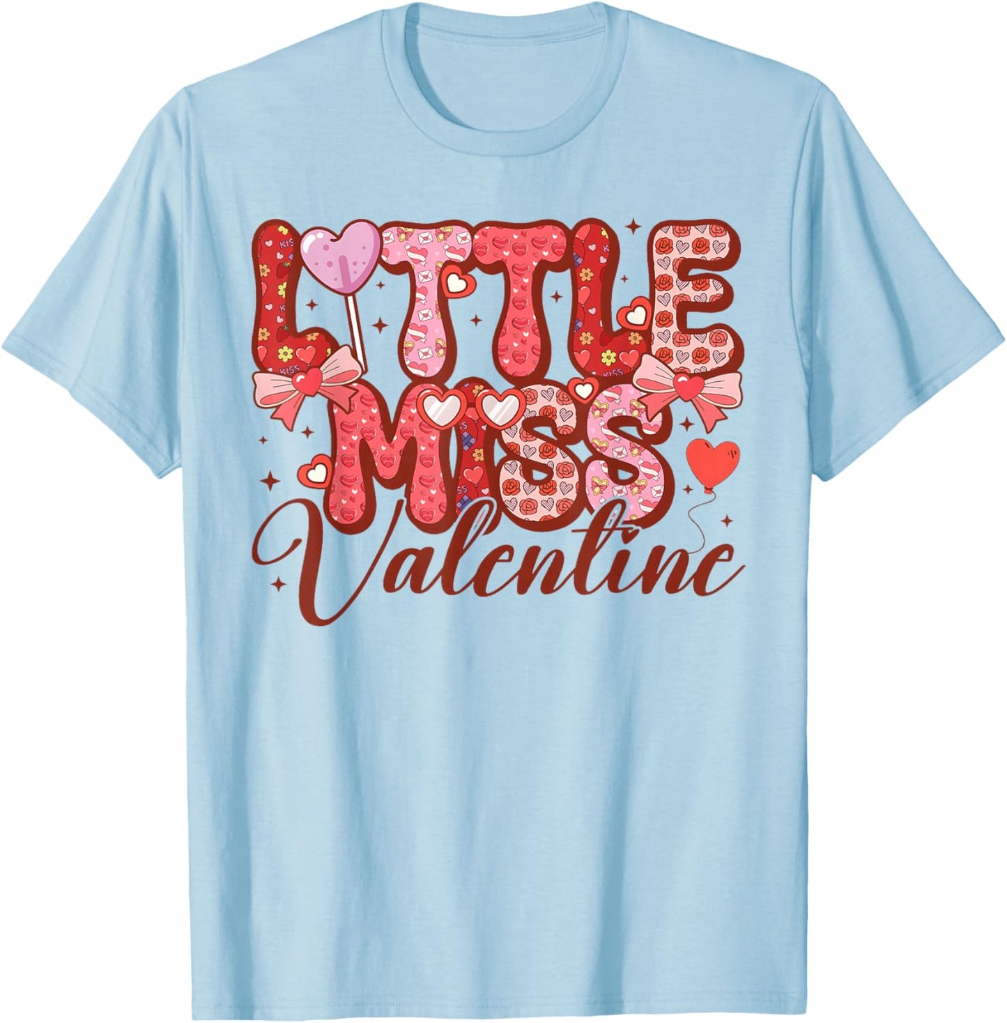 Little Miss Valentine Cute Heart Girls Women Kids T-Shirt - T-Shirt | Light Blue