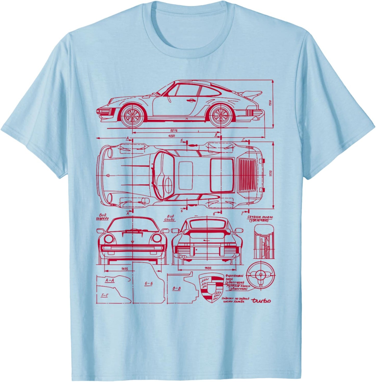 911 930 Classic Vintage Old Car USA Flag T-Shirt - T-Shirt | Light Blue