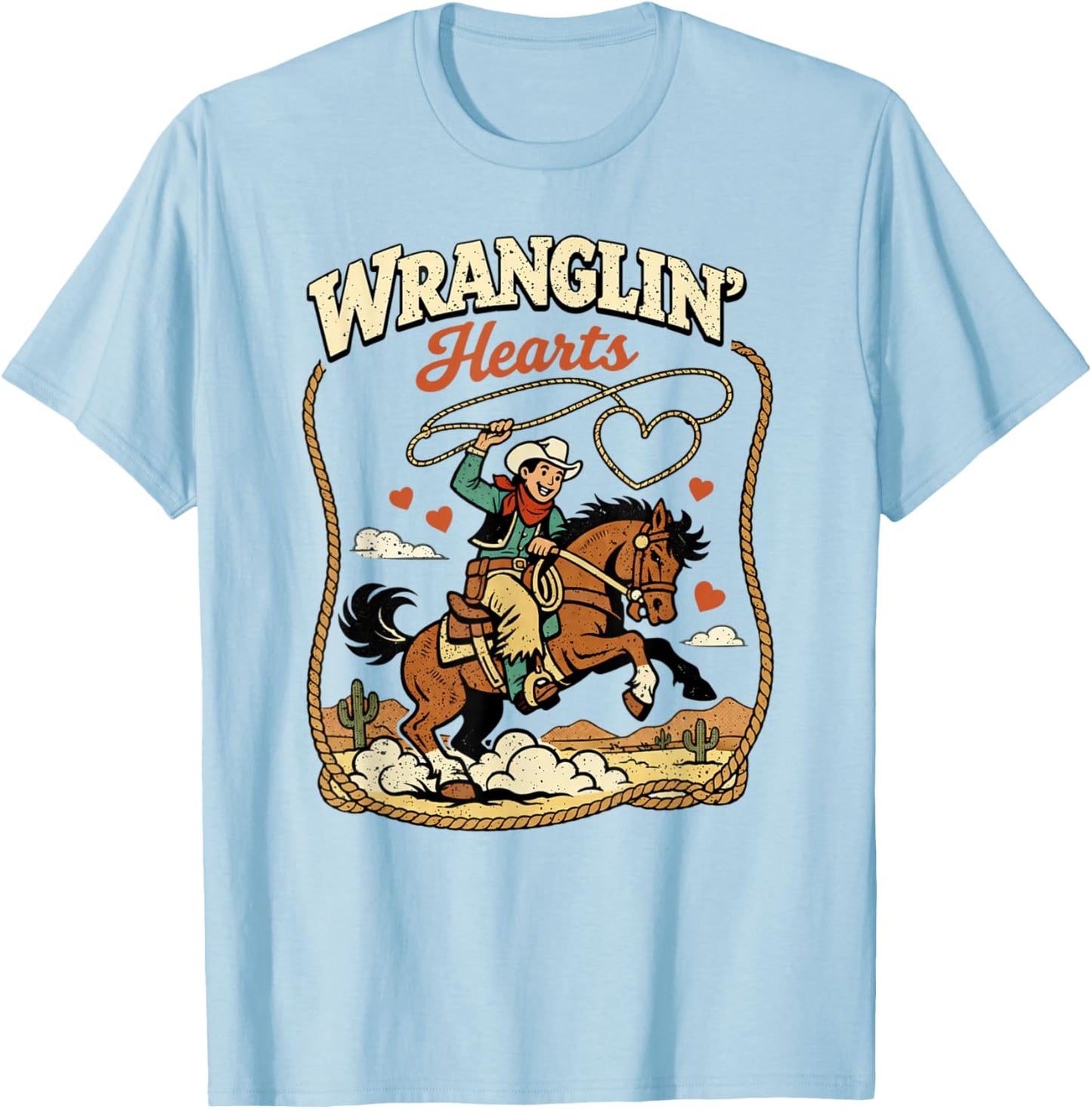 Wranglin Hearts Cowboy Western Valentine Boy Country Design T-Shirt - T-Shirt | Light Blue