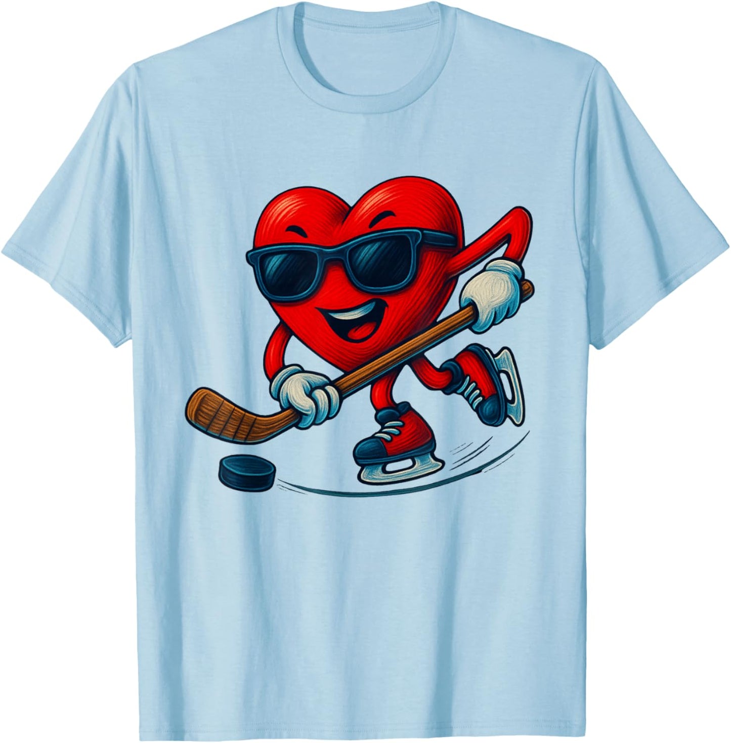 Valentines Day Ice Hockey Funny Red Heart Love Boys Kids T-Shirt - T-Shirt | Light Blue