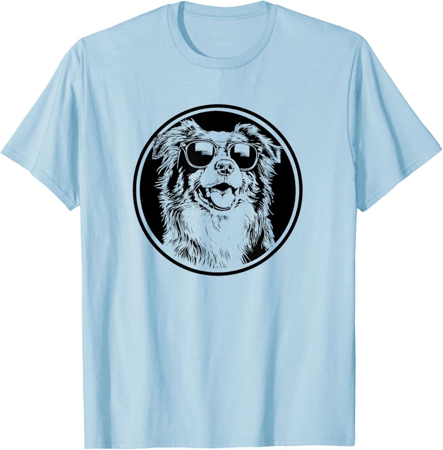 Round Black Logo Blue Merle Australian Shepherd Lover T-Shirt - T-Shirt | Light Blue