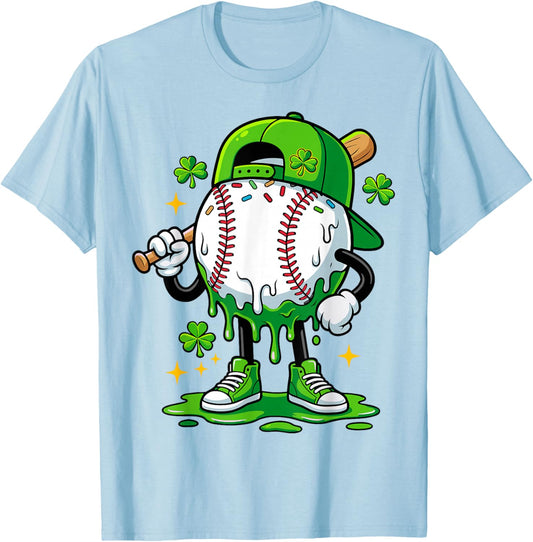 Baseball Drip Ice Cream Apparel Boy Youth St. Patrick’s Day T-Shirt - T-Shirt | Light Blue