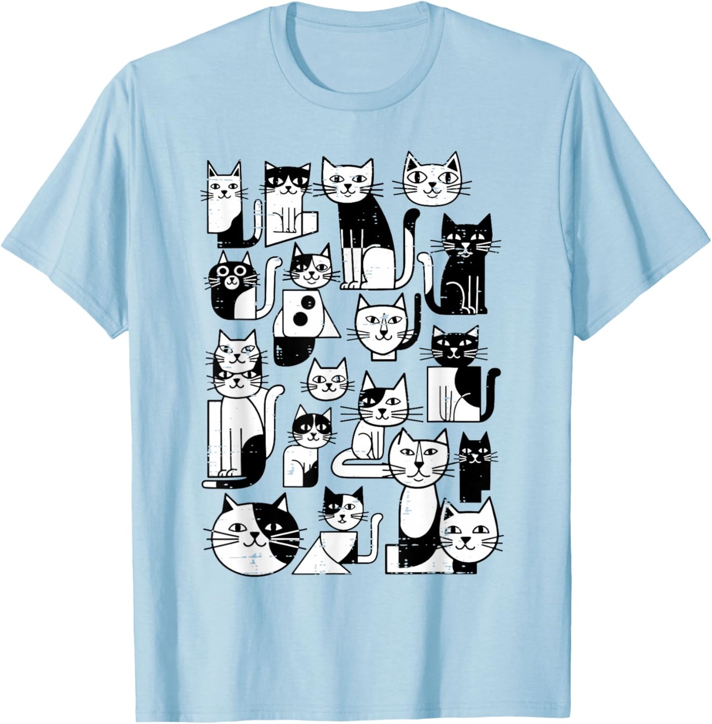Cubism Cats Kitten Kitty Geometric Art Women Girls Kids Men T-Shirt - T-Shirt | Light Blue