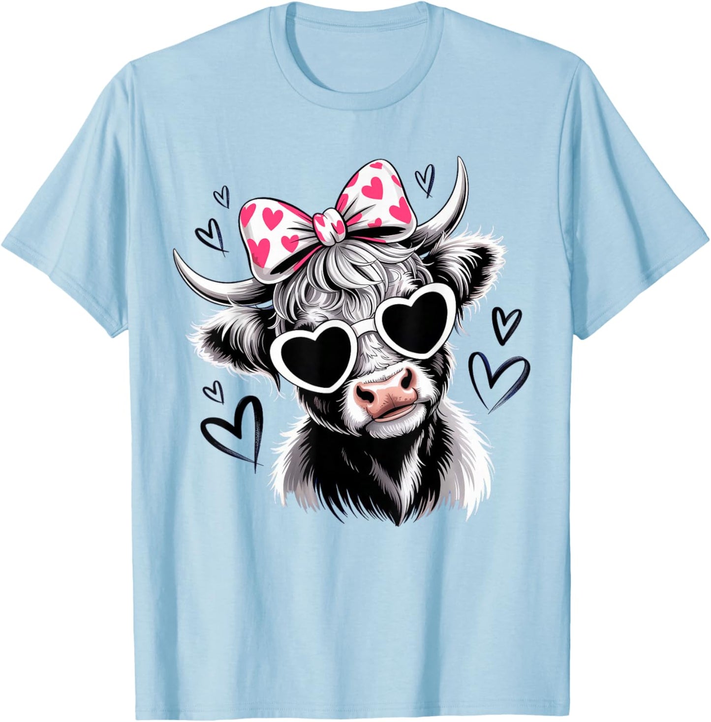 Valentine Highland Cow T-Shirt - T-Shirt | Light Blue