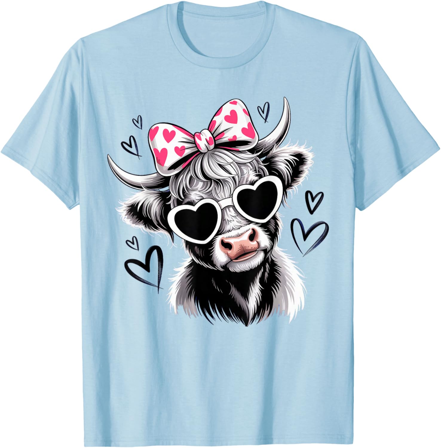 Valentine Highland Cow T-Shirt - T-Shirt | Light Blue