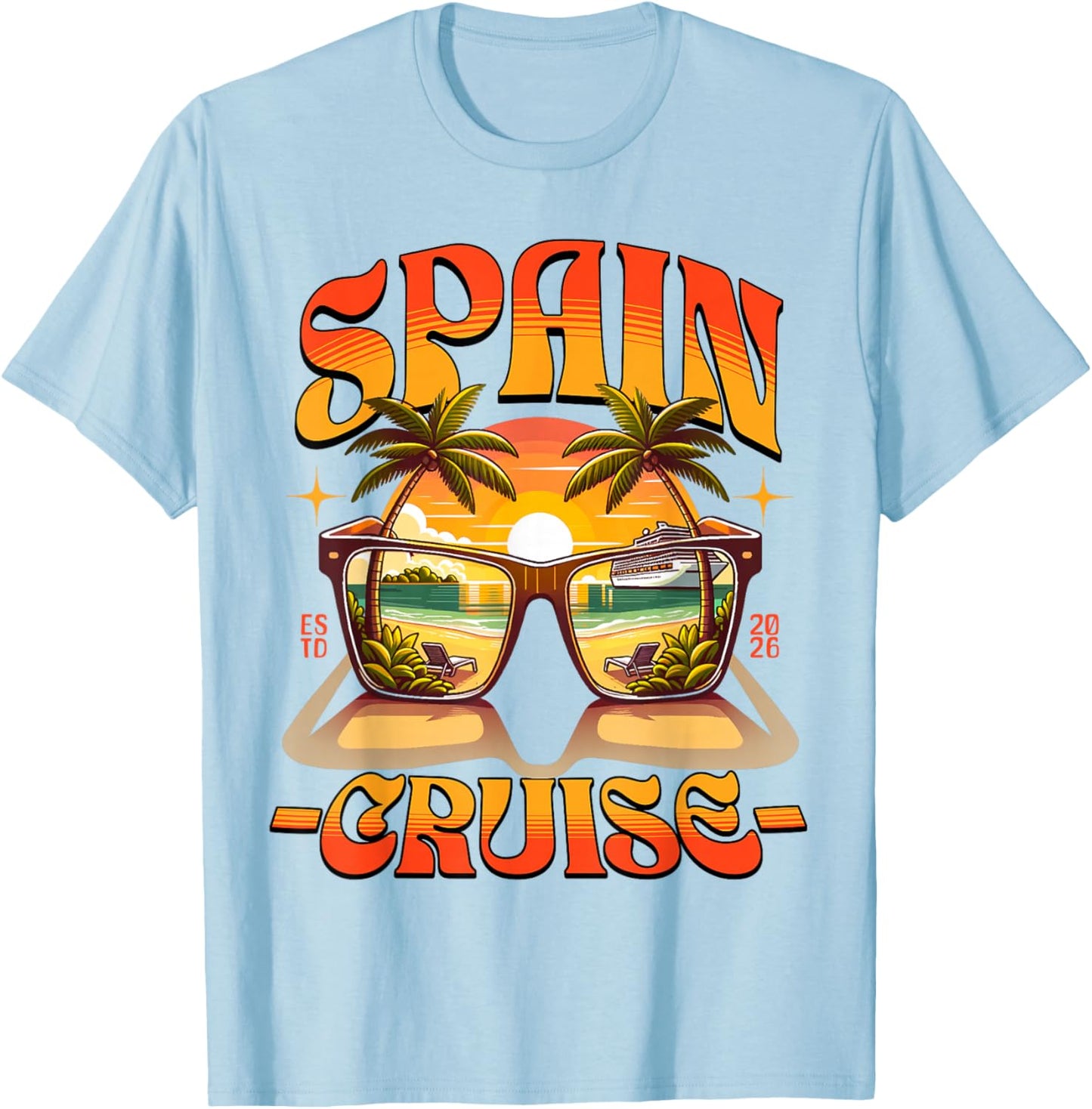 Matching Spain Cruise 2026! Trip Spanish Vacation T-Shirt - T-Shirt | Light Blue