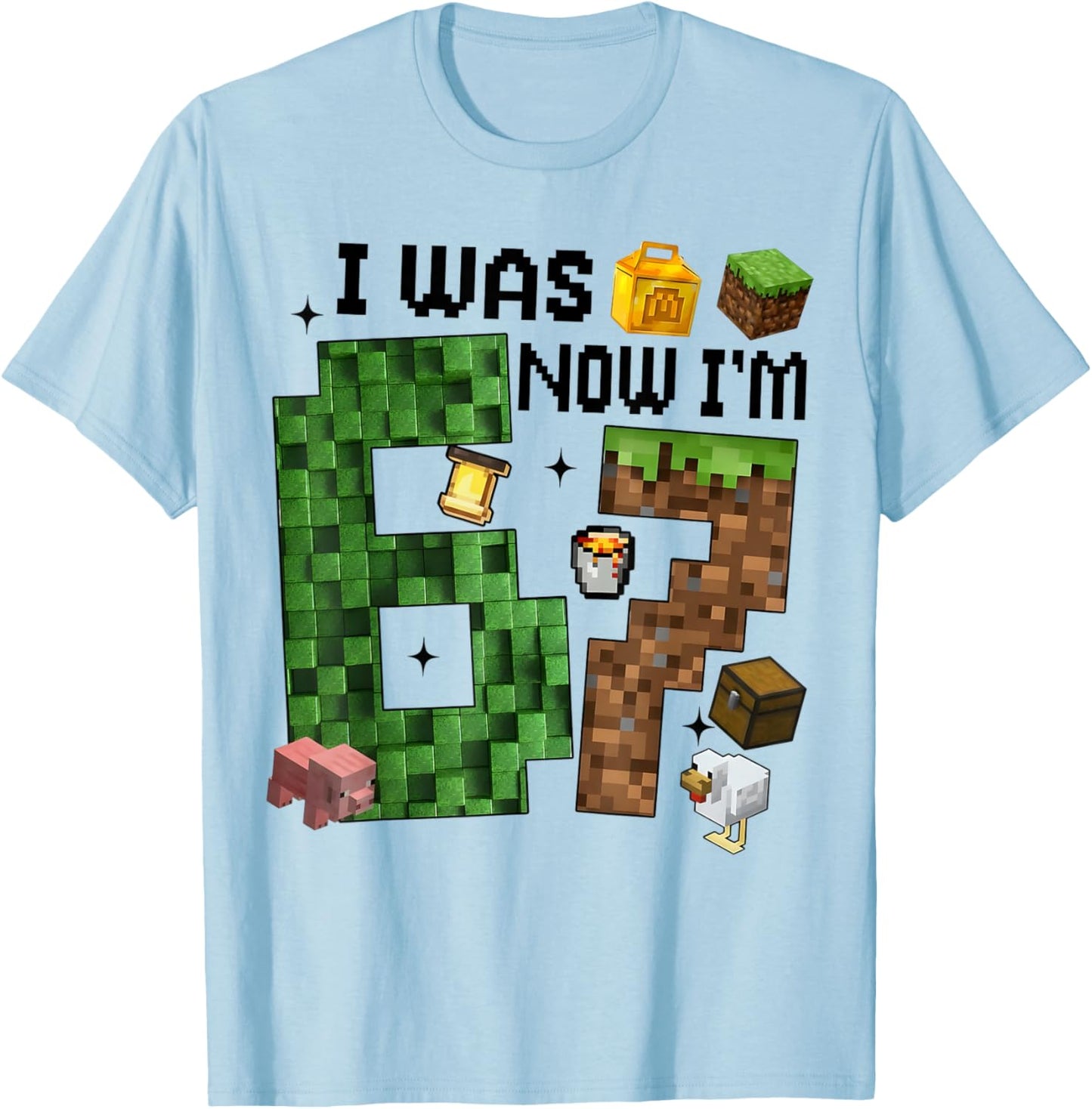 I was 6 Now I'm 7 Year Old Birthday Pixel Game Boys Kid 67 T-Shirt - T-Shirt | Light Blue