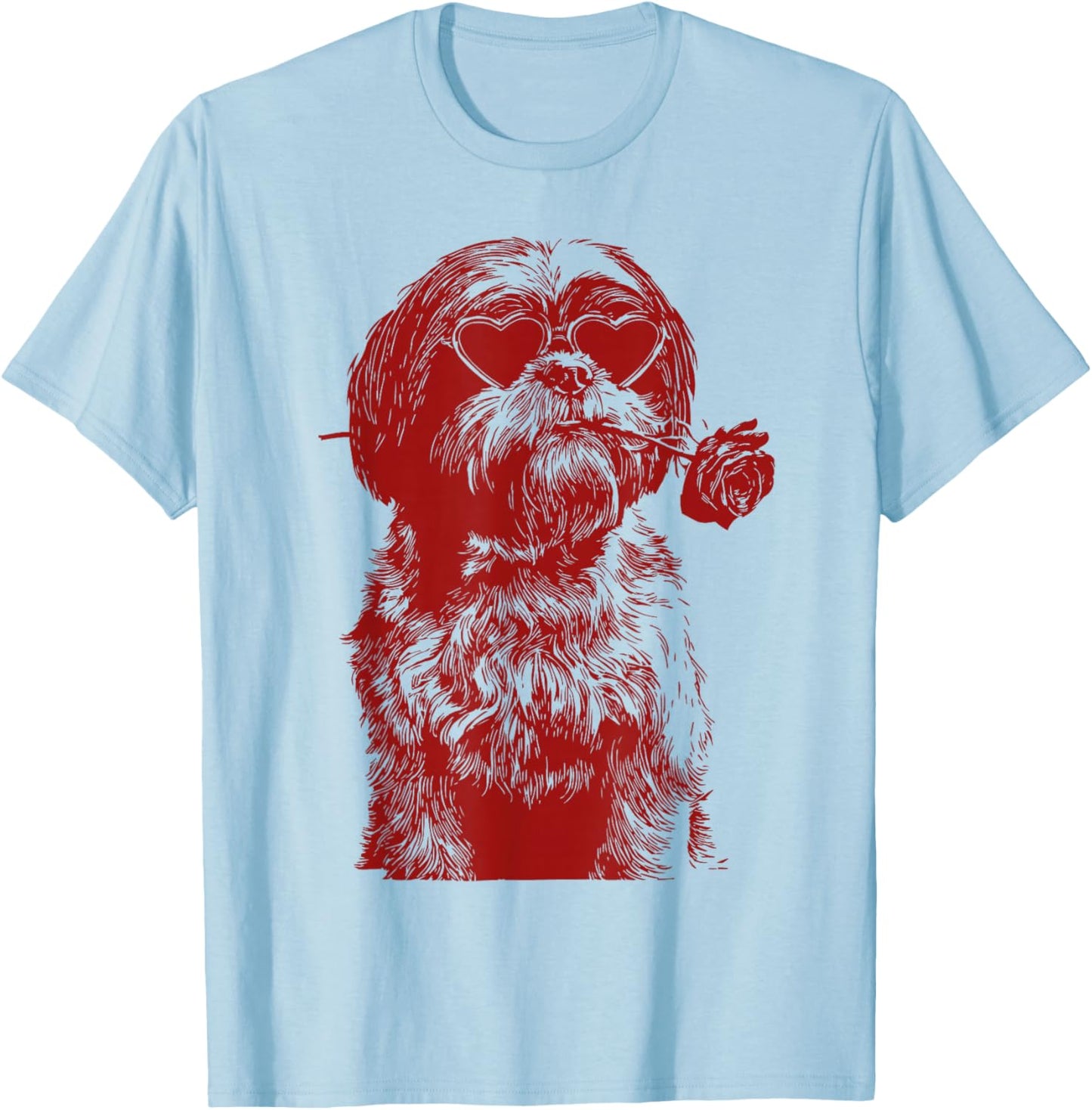 Valentine Shih Tzu with Heart Sunglasses Floral Romantic Dog T-Shirt - T-Shirt | Light Blue
