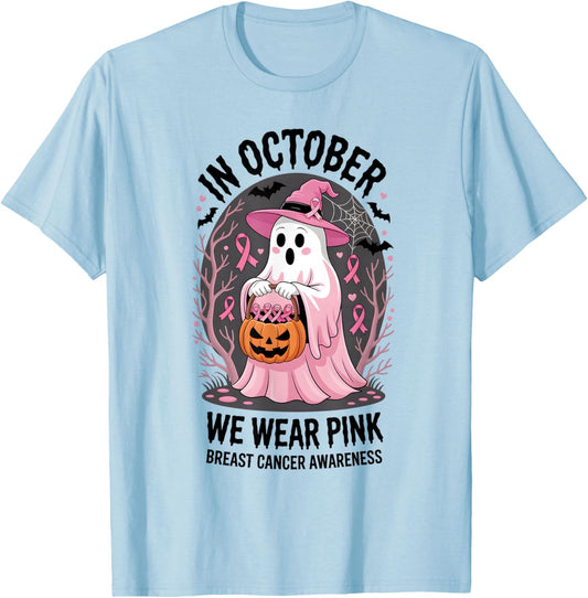 in October We Wear Pink Breast Cancer Awareness T-Shirt - T-Shirt | Light Blue