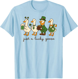 Just a Lucky Goose Leprechaun Irish Funny St Patricks Goose T-Shirt - T-Shirt | Light Blue