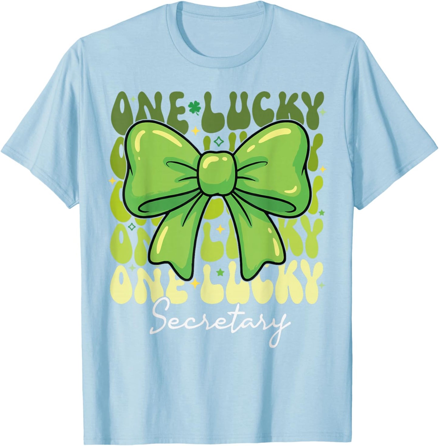 One Lucky Secretary St Patricks Day Coquette Bow Retro T-Shirt - T-Shirt | Light Blue
