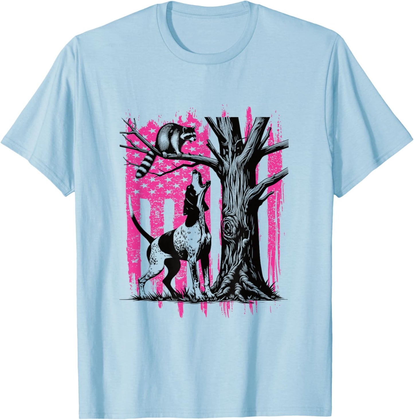 Patriotic Coon Hunting Dog American Flag T-Shirt - T-Shirt | Light Blue