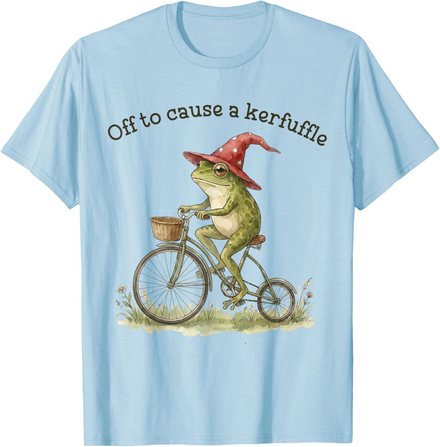 Off to Cause A Kerfuffle Funny Weird Frog Riding Bicycle T-Shirt - T-Shirt | Light Blue