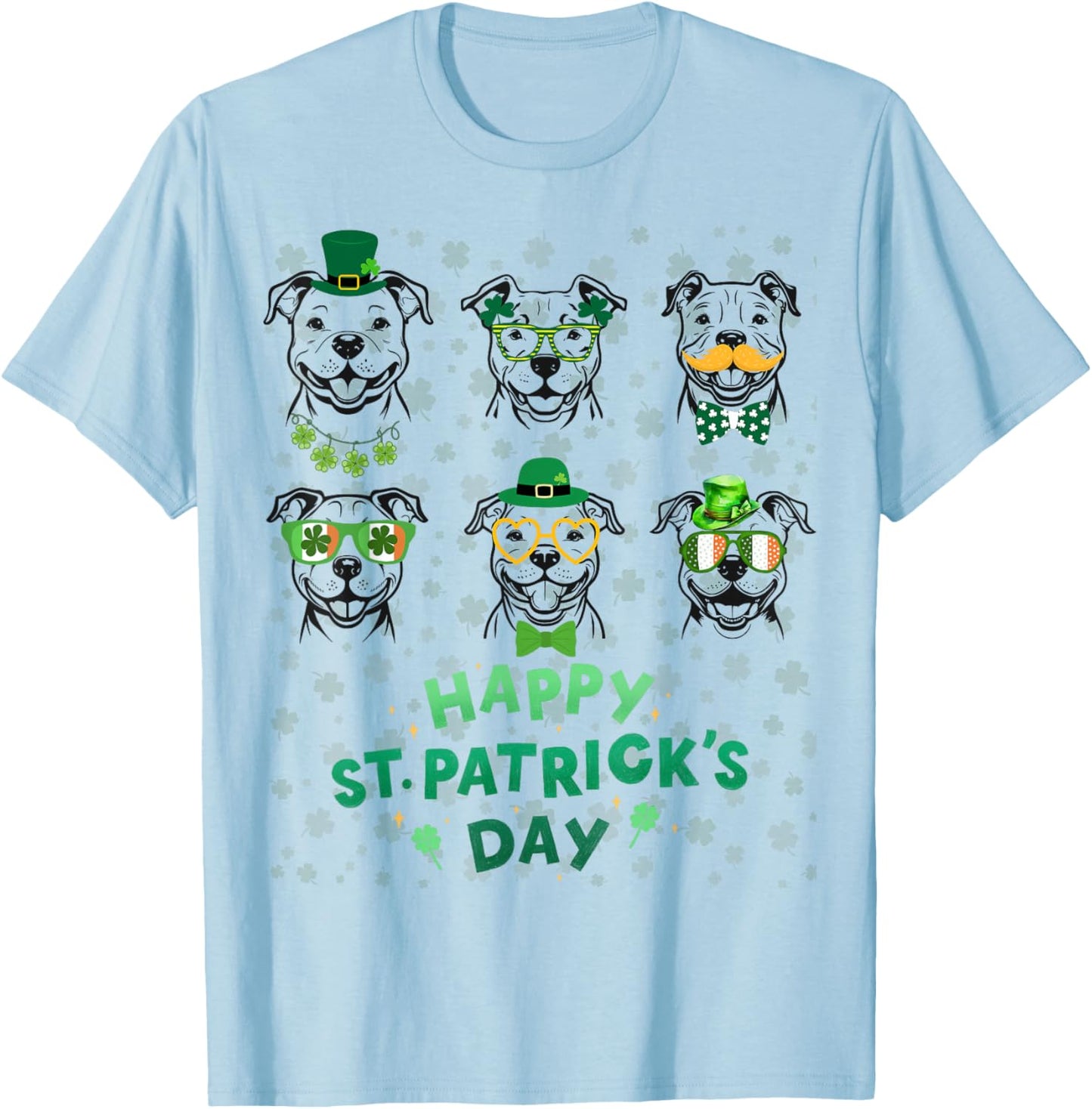Funny Pitbull Happy St Patrick Day T-Shirt - T-Shirt | Light Blue