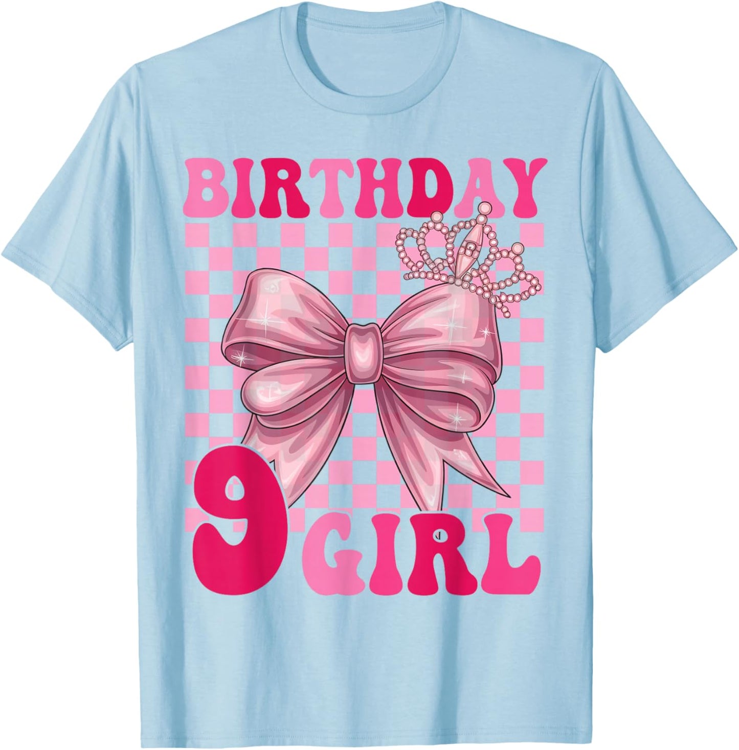 Its My 9th Birthday Girl Coquette Bow 9 Year Old Party Girl T-Shirt - T-Shirt | Light Blue