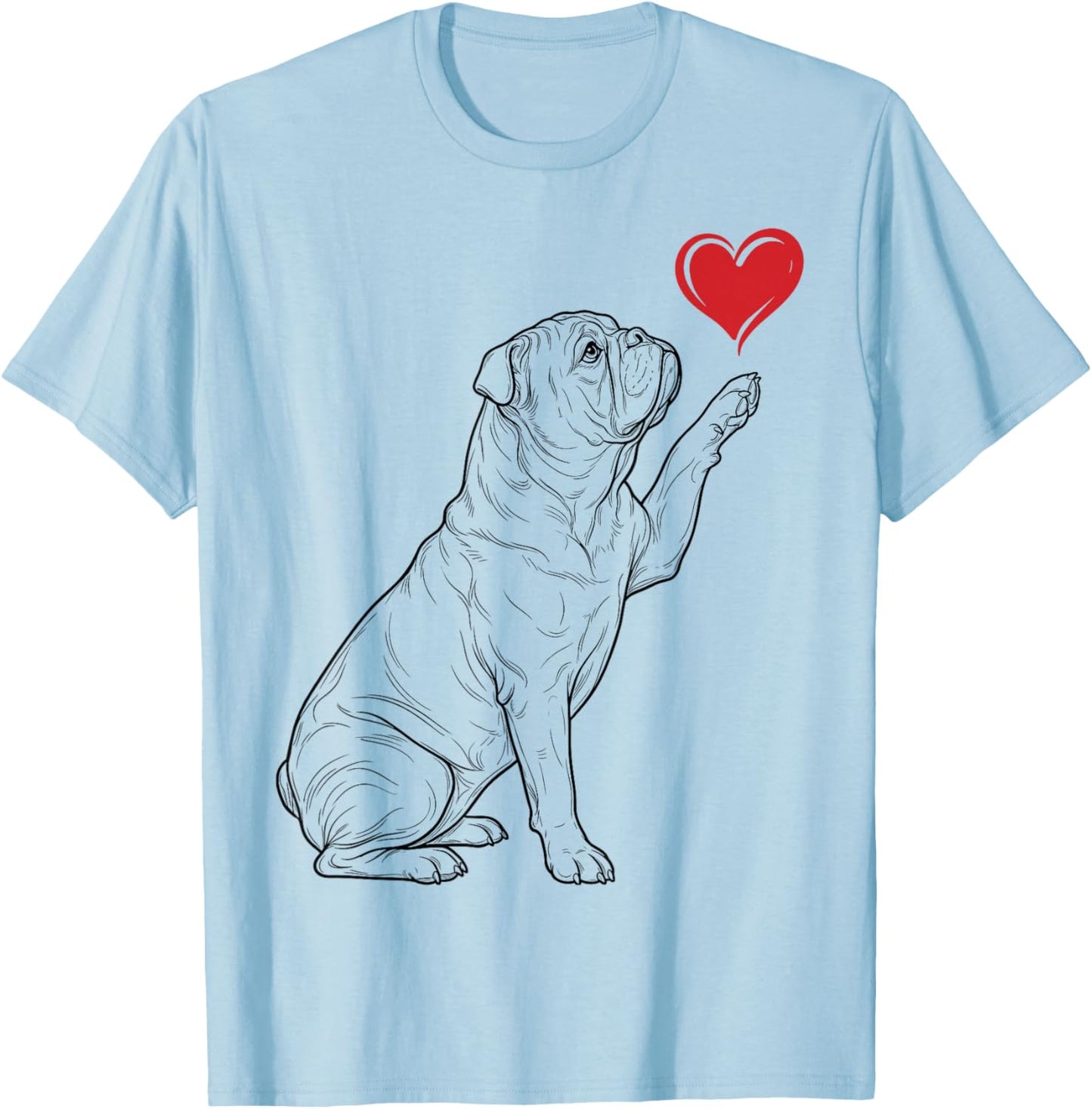 English Bulldog Dog Art Holding Heart Valentines T-Shirt - T-Shirt | Light Blue