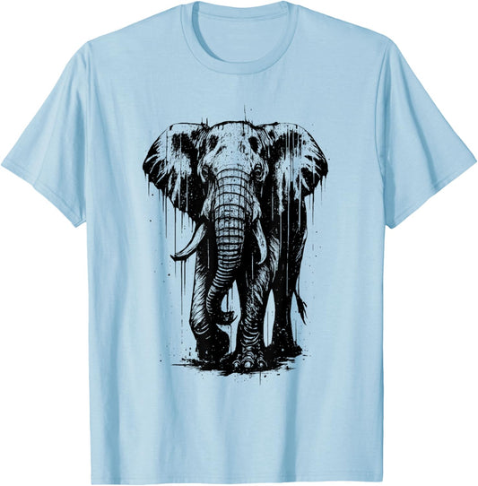 Elephant Ink Art Wild Safari Jungle Animal Grunge Aesthetic T-Shirt - T-Shirt | Light Blue