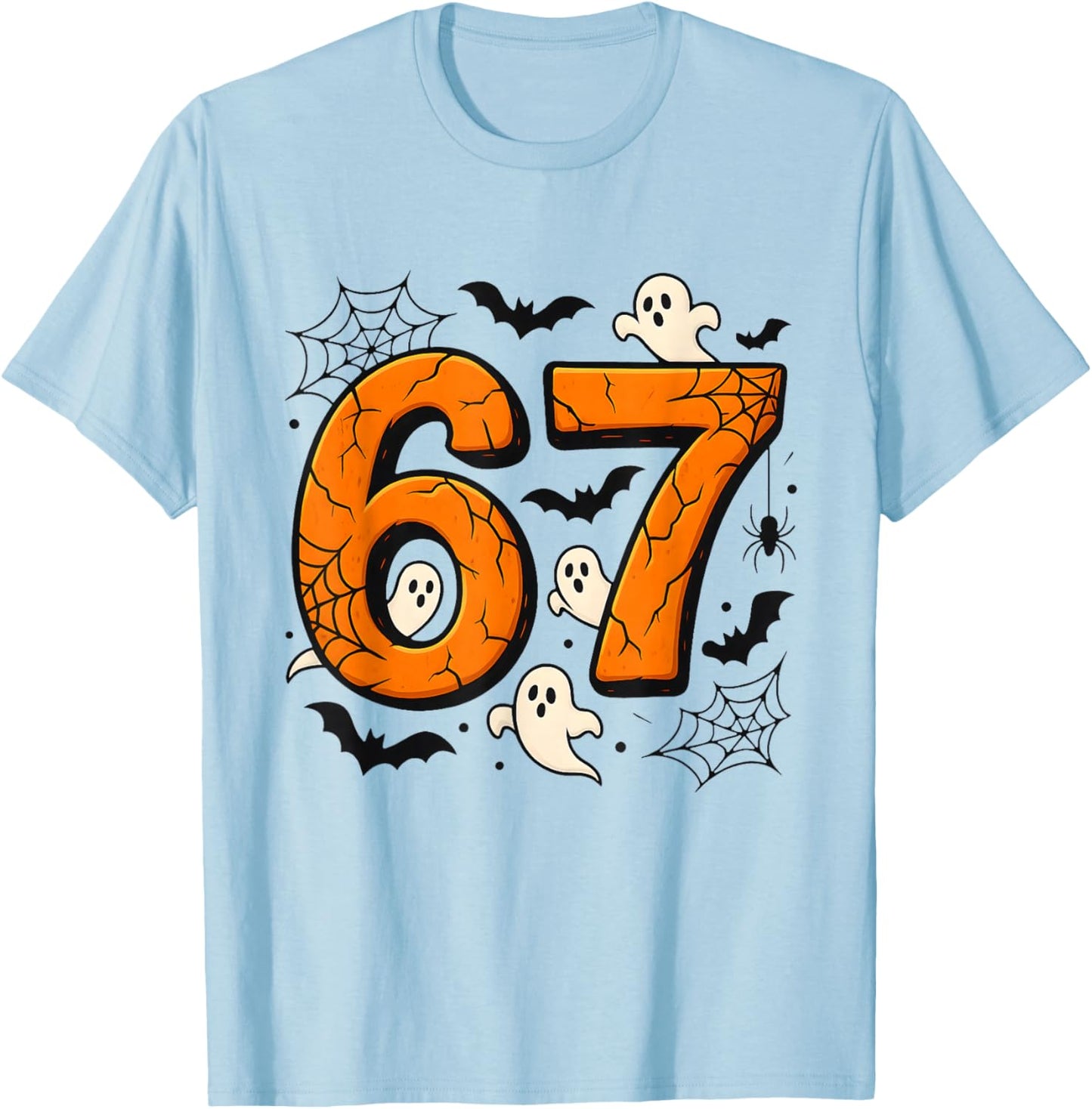 6 7 Halloween Design | Scary Pumpkin Numbers Ghosts Bats T-Shirt - T-Shirt | Light Blue