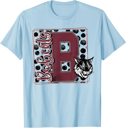 Bobcat Pride School Spirit Mascot Maroon Bobcats Game Day T-Shirt - T-Shirt | Light Blue