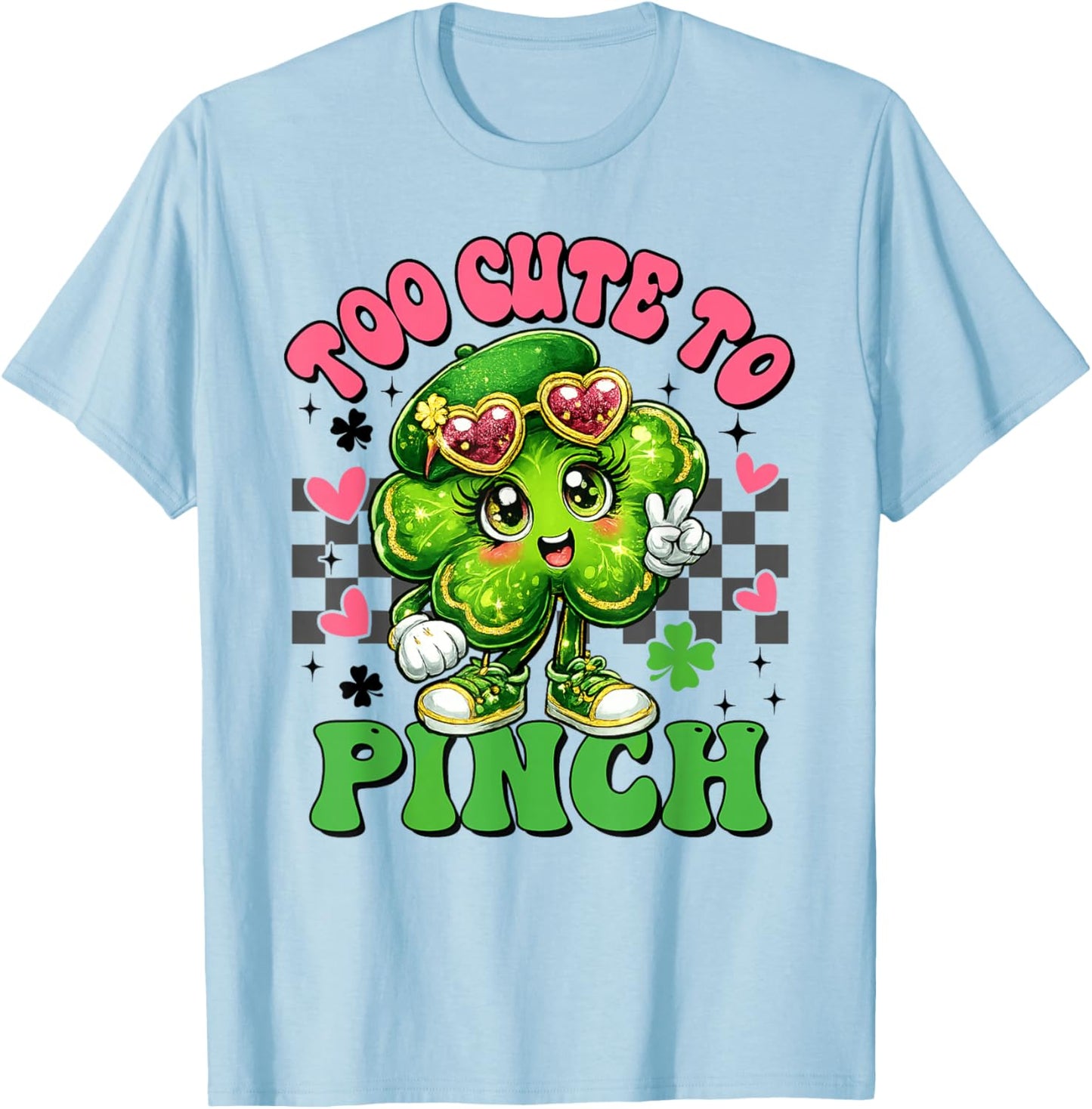Too Cute to Pinch Groovy Shamrock St Patricks Day Girls T-Shirt - T-Shirt | Light Blue