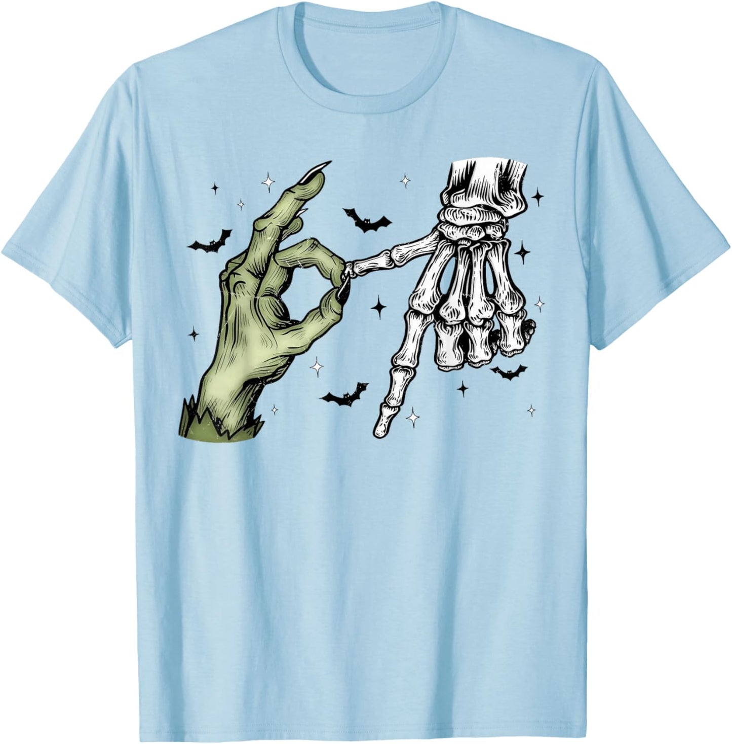Halloween 6 7 Funny Six Seven Meme Skeleton Hand T-Shirt - T-Shirt | Light Blue