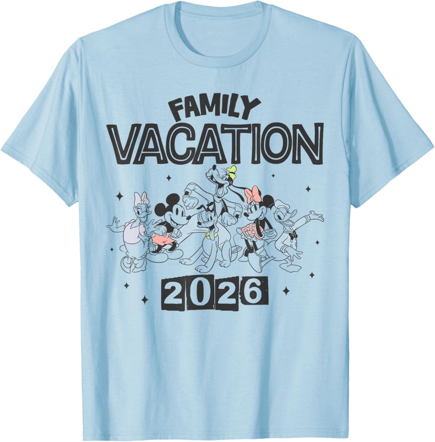 Disney Mickey and Friends Family Vacation 2026 Full Party T-Shirt - T-Shirt | Light Blue