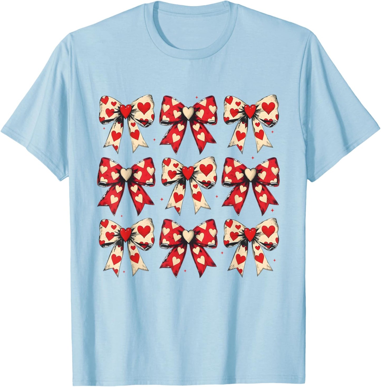 Valentines Day Hearts Coquette Bow Women Girls Boys T-Shirt - T-Shirt | Light Blue