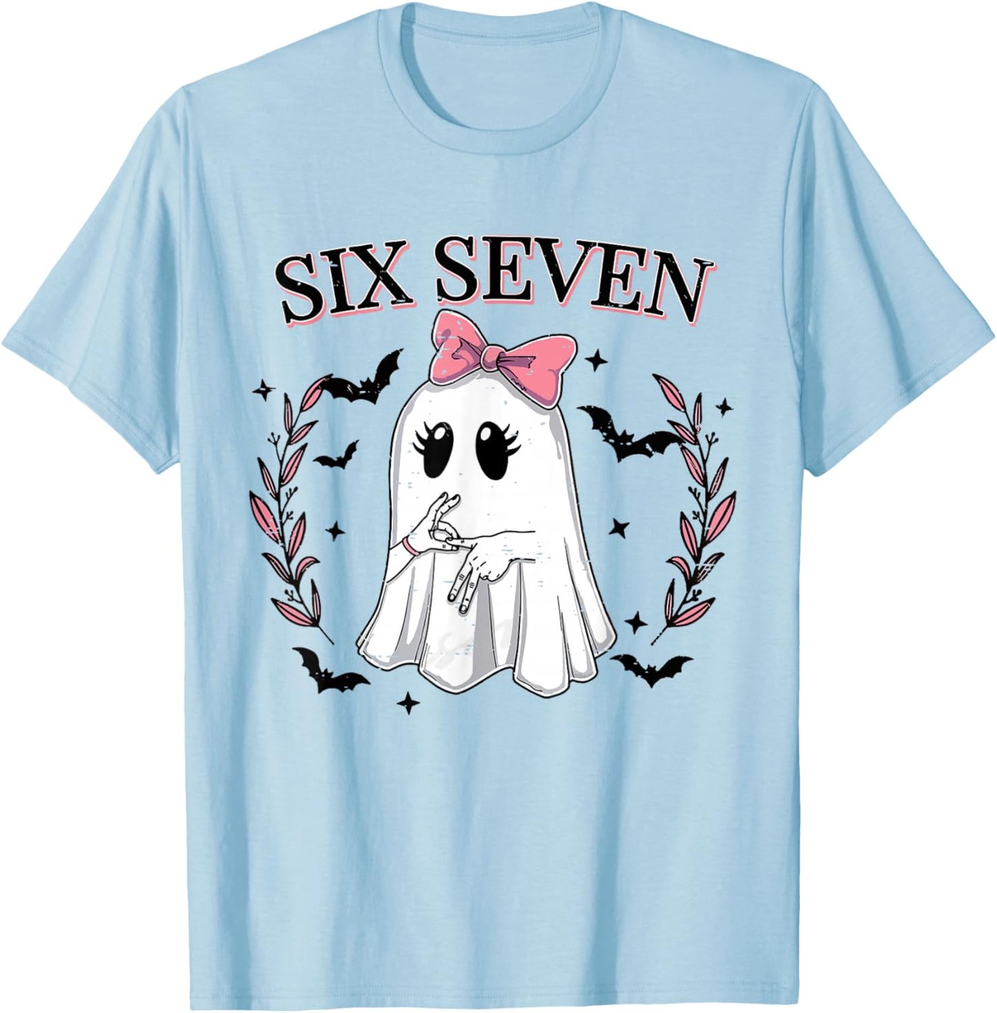 Funny Six Seven Meme 67 Spooky Ghost Halloween 6 7 Cute Girl T-Shirt - T-Shirt | Light Blue