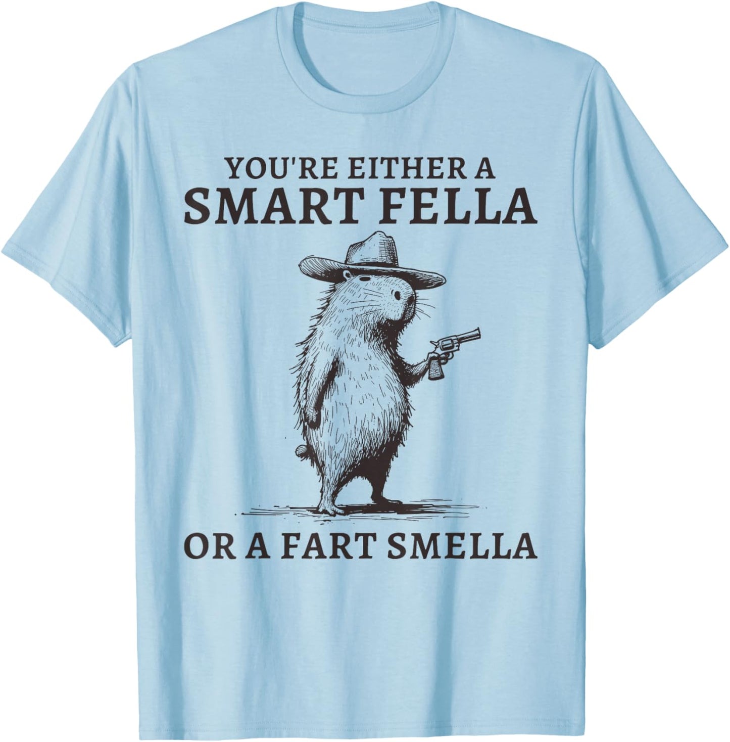 You're Either A Smart Fella Or A Fart Smella Funny Capybara T-Shirt - T-Shirt | Light Blue