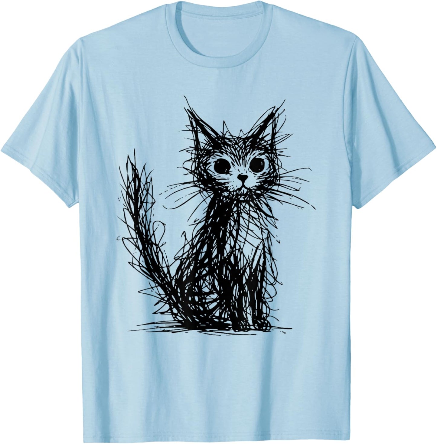 Minimal Line Art Minimalist Abstract Sketch Scribble Cat T-Shirt - T-Shirt | Light Blue